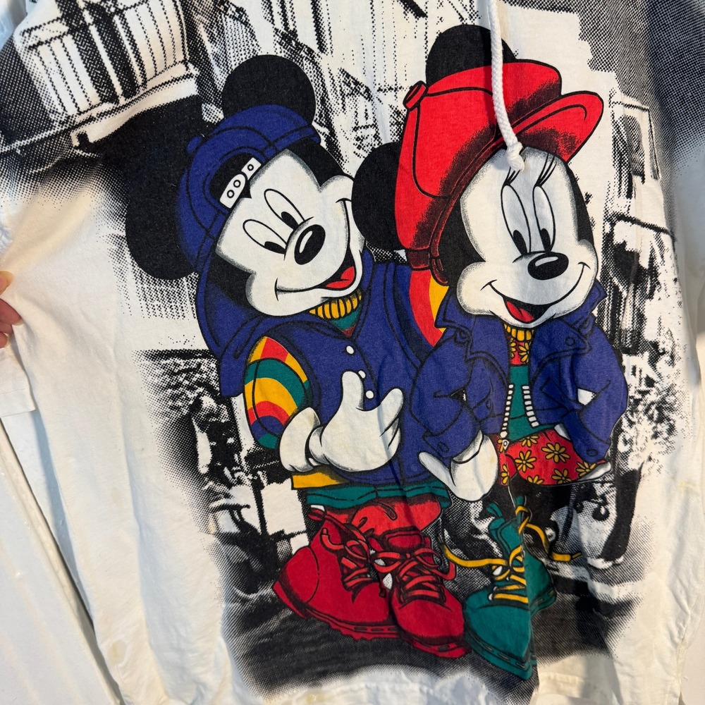Vtg Disney 80s Mickey Minnie‎ Mouse Graphic Hoodie White 90s Streetwear